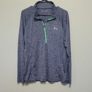 Womens Under Armour Heathered Blue Pullover with Green Zip Size XXL